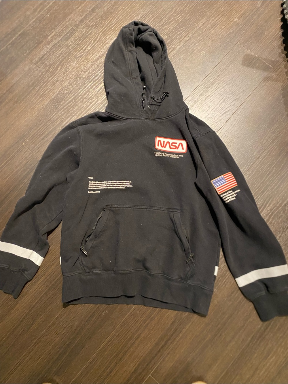 NASA Men's Slogan Graphic Kangaroo Pocket Drawstring Hoodie Black Hoodie
